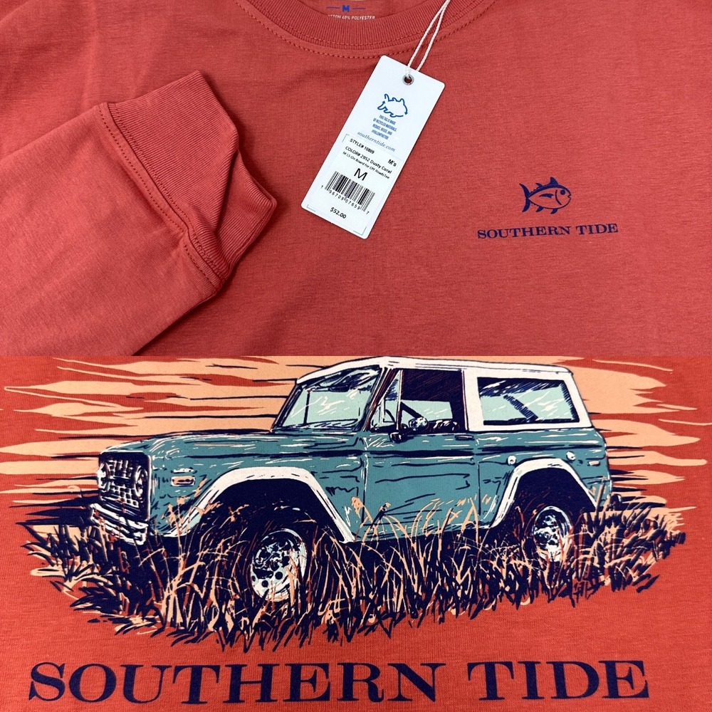 NWT~Southern Tide Long Sleeve on Board‎ for Off Roads Tee~Dusty Coral~Men Medium